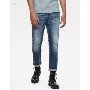 G-STAR Raw Jeans Mens 32 X 34 G-Bleid Slim Faded Azurite Button Fly Blue Denim